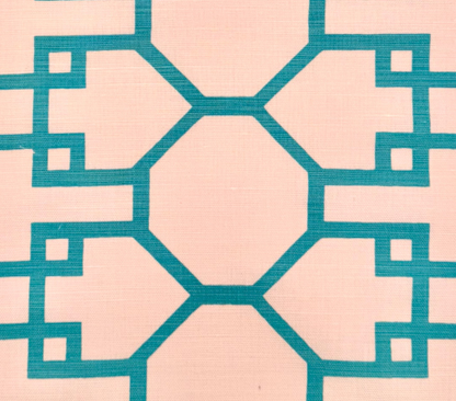 Quadrille Fabric: Brighton - Custom Turquoise on White Belgian Linen / Cotton