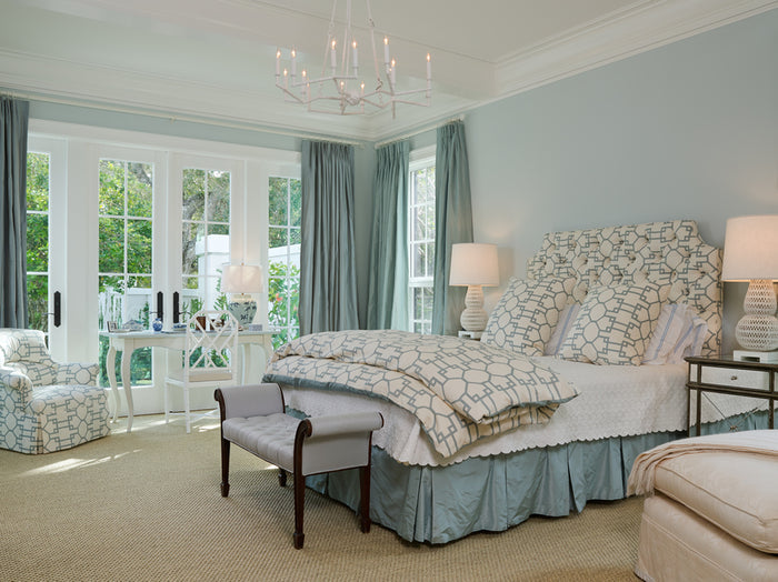 Quadrille Fabric: Brighton - Custom Turquoise on White Belgian Linen / Cotton