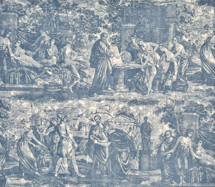 Quadrille Fabric: Cholet - Custom Marine Blue on White Belgian Linen / Cotton