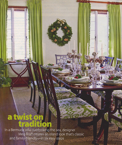 Quadrille Fabric: Nomad - Custom Lime on Tinted Belgian Linen / Cotton