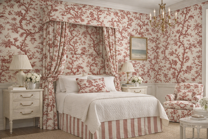 Quadrille Fabric: Paradis - Custom Burgundy on Tinted Belgian Linen / Cotton