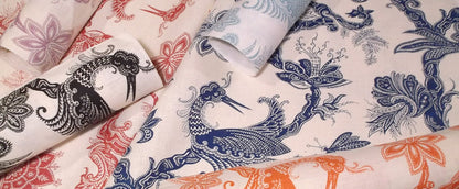 Quadrille Fabric: Paradis - Custom Burgundy on Tinted Belgian Linen / Cotton