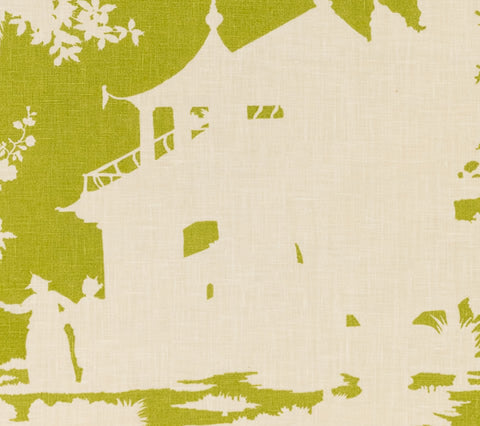 Quadrille Fabric: Paradise Background - Custom Pistachio Green on Tinted 100% Linen