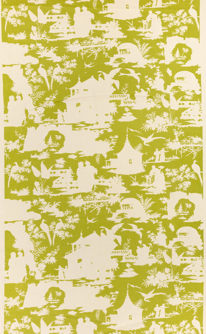 Quadrille Fabric: Paradise Background - Custom Pistachio Green on Tinted 100% Linen