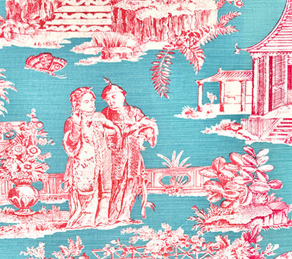 Quadrille Fabric: Paradise Garden - Custom Rose / Turquoise Tinted Belgian Linen / Cotton