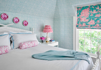 Quadrille Fabric: Paradise Garden - Custom Rose / Turquoise Tinted Belgian Linen / Cotton