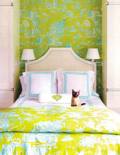 Quadrille Fabric: Paradise Garden - Custom Rose / Turquoise Tinted Belgian Linen / Cotton