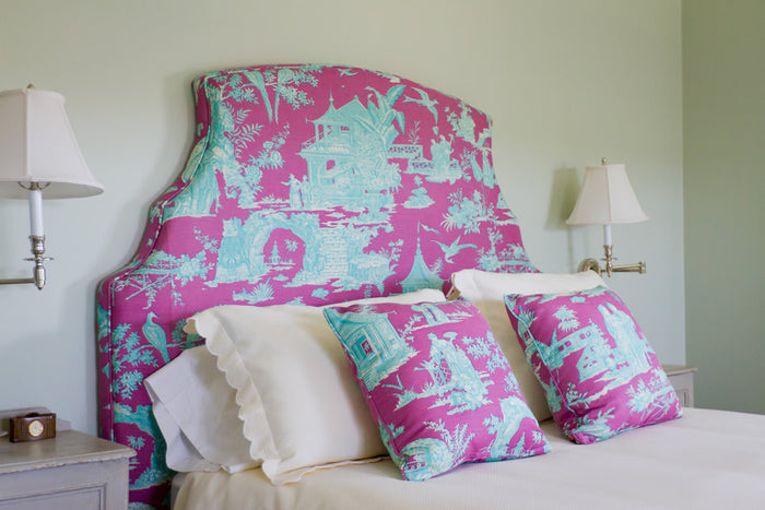 Quadrille Fabric: Paradise Garden - Custom Rose / Turquoise Tinted Belgian Linen / Cotton