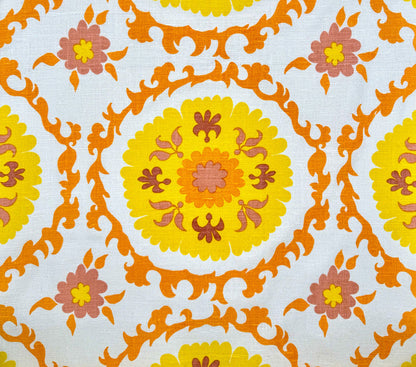 Quadrille Fabric: Suzani - Custom Yellow / Orange on Bleached 100% Silk Matka