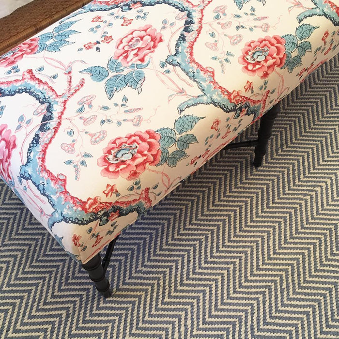 Quadrille Fabric: Tree Peony - Custom Multi Blues on Tinted Belgian Linen / Cotton