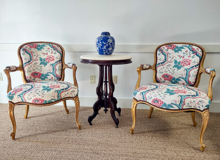 Quadrille Fabric: Tree Peony - Custom Multi Blues on Tinted Belgian Linen / Cotton