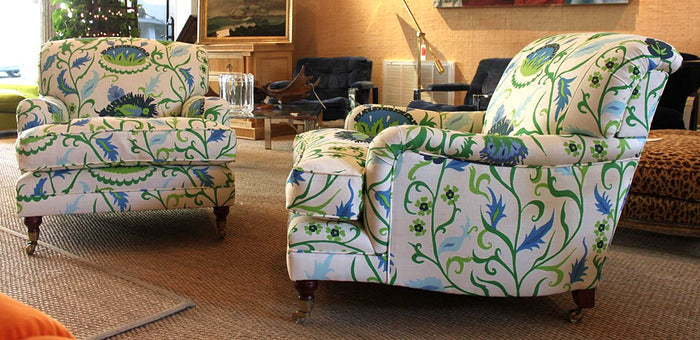 Quadrille Fabric: Uzbek Large Scale - Custom Red / Teal / Blues on Tinted Belgian Linen / Cotton