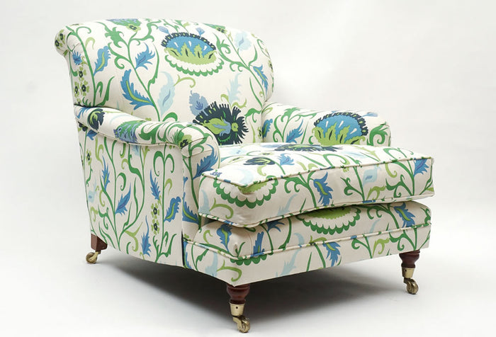Quadrille Fabric: Uzbek Large Scale - Custom Red / Teal / Blues on Tinted Belgian Linen / Cotton
