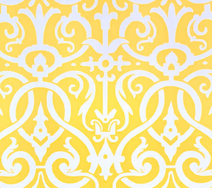 Quadrille Wallpaper: Charleston II Reverse - Custom Yellow on White Paper