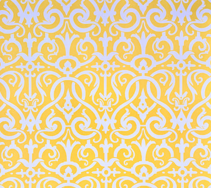 Quadrille Wallpaper: Charleston II Reverse - Custom Yellow on White Paper