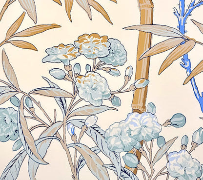 Quadrille Wallpaper: Enchanted Garden Bamboo - Custom Multi Heavenly Blue / Green / Taupe (FIVE YARD MINIMUM)