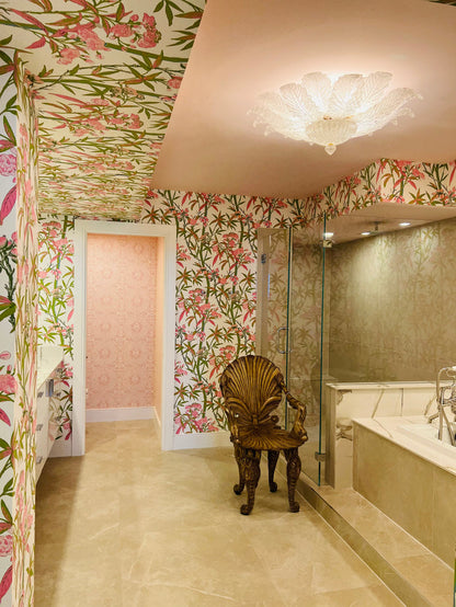 Quadrille Wallpaper: Enchanted Garden Bamboo - Custom Multi Heavenly Blue / Green / Taupe (FIVE YARD MINIMUM)