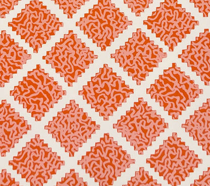 Quadrille Wallpaper: Shanghai - Custom New Melon / Pink on White Paper (FIVE YARD MINIMUM)
