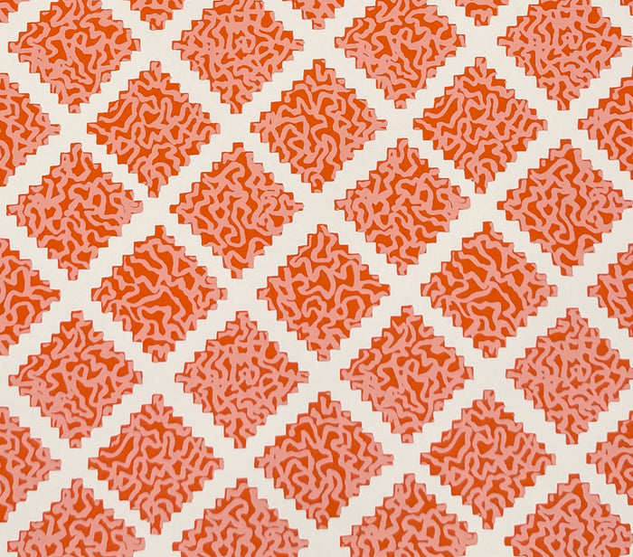 Quadrille Wallpaper: Shanghai - Custom New Melon / Pink on White Paper (FIVE YARD MINIMUM)