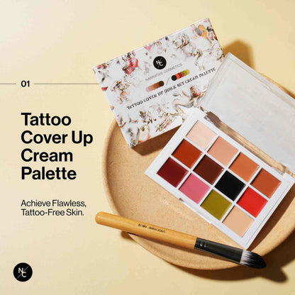 Tattoo Cover Up Cream Palette infographic — achieve flawless, tattoo-free skin