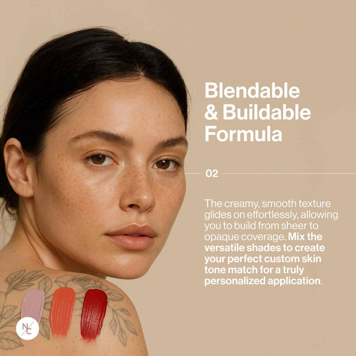 Blendable & Buildable Formula infographic — buildable cream texture for personalized application