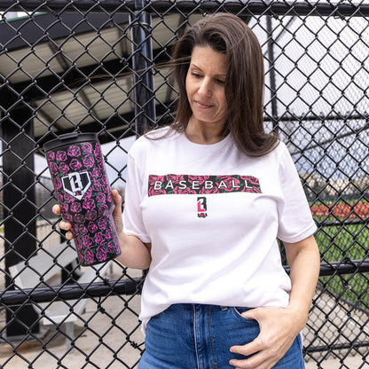 Youth model wearing white Radar Roses youth graphic tee