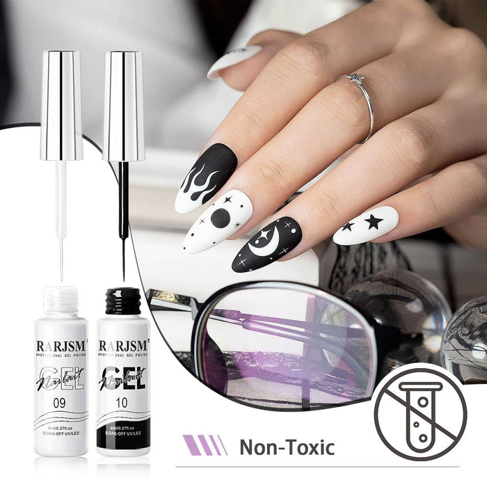 RARJSM ® Halloween Ghosts and Witches Classic Black and White Nail Art Gel Liner Painting Nail Gel Polish Set | 8ml 2pcs