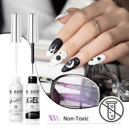 RARJSM ® Halloween Ghosts and Witches Classic Black and White Nail Art Gel Liner Painting Nail Gel Polish Set | 8ml 2pcs