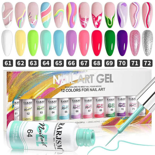 RARJSM ® Nail Art Gel Liner | 12 Colors Candy Color Painting Nail Gel Polish Set｜8ml 12pcs