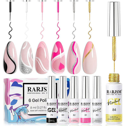 RARJSM ® Nail Art Gel Liner | 6 Classic Colors Pastel Color Painting Nail Gel Polish Set｜8ml 6pcs