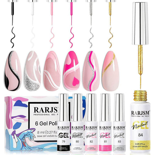 RARJSM ® Nail Art Gel Liner | 6 Classic Colors Pastel Color Painting Nail Gel Polish Set｜8ml 6pcs