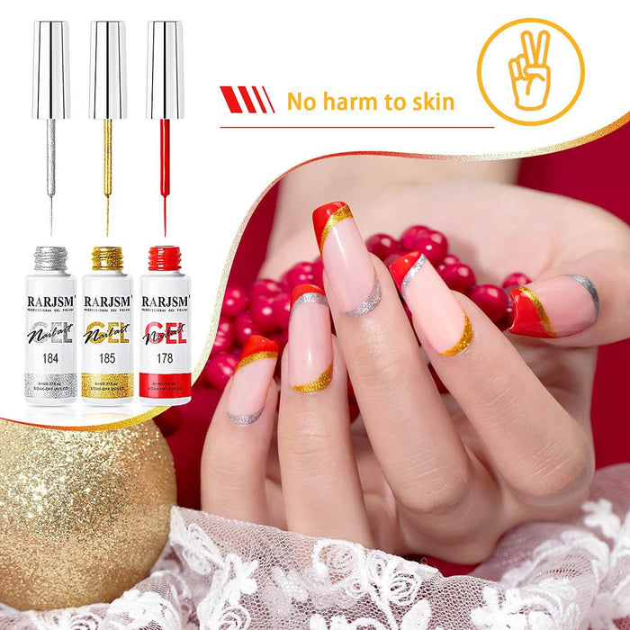 RARJSM ® Nail Art Gel Liner| Christmas Collection | 6 Colors Glitter Painting Nail Gel Polish Set｜8ml 6pcs