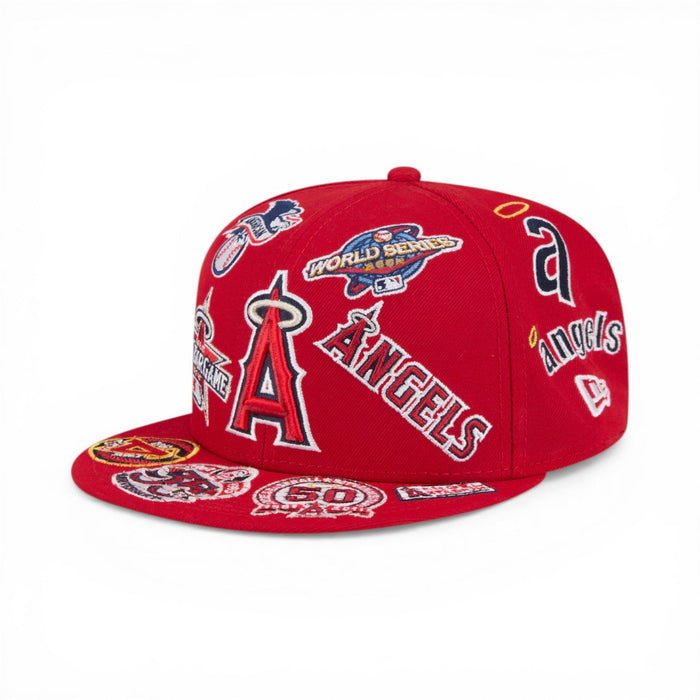 Red Los Angeles Angels All Over Logo Gray Bottom 59FIFTY New Era Fitted
