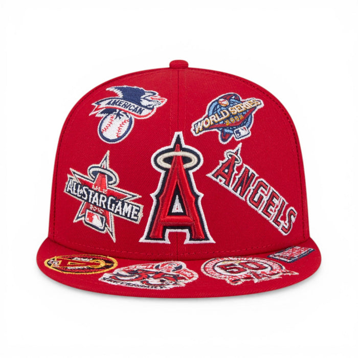Red Los Angeles Angels All Over Logo Gray Bottom 59FIFTY New Era Fitted