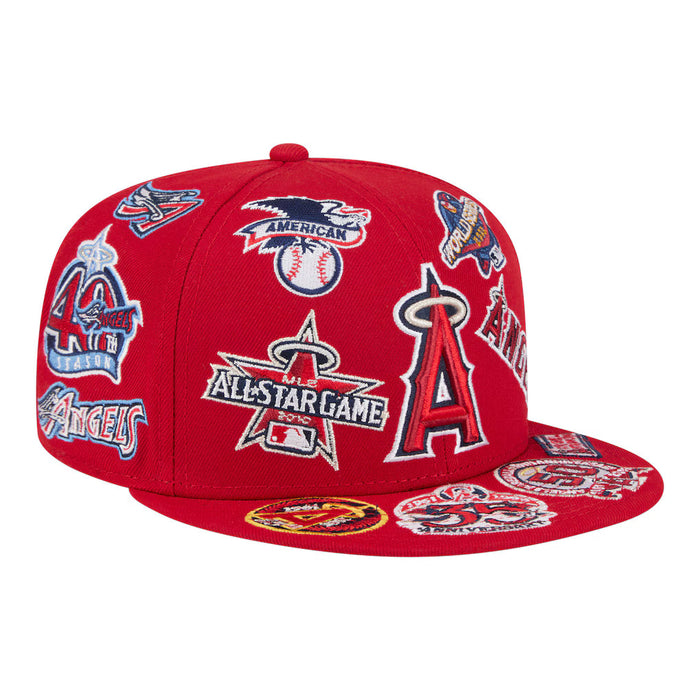 Red Los Angeles Angels All Over Logo Gray Bottom 59FIFTY New Era Fitted