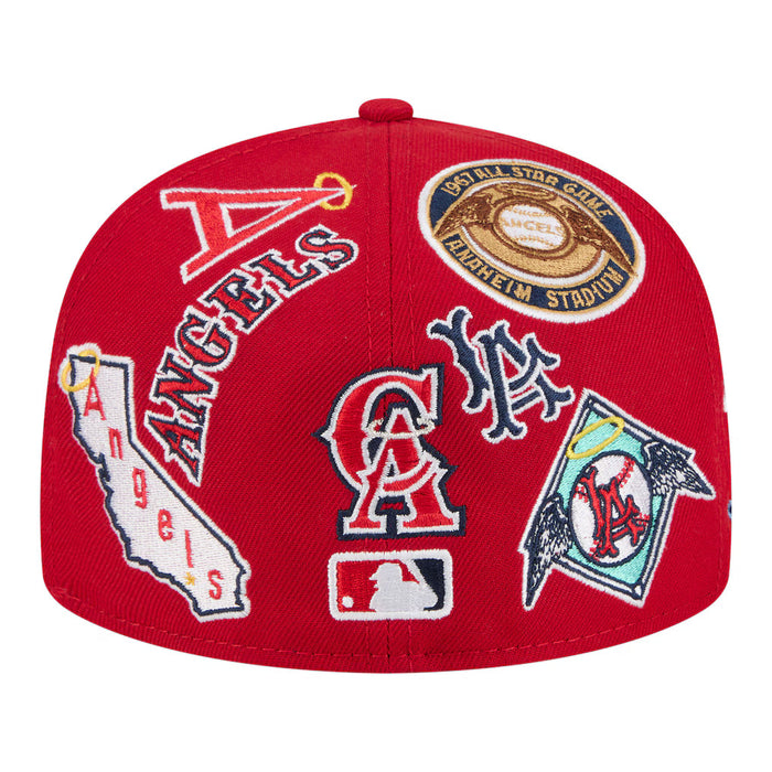 Red Los Angeles Angels All Over Logo Gray Bottom 59FIFTY New Era Fitted