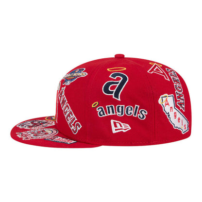 Red Los Angeles Angels All Over Logo Gray Bottom 59FIFTY New Era Fitted