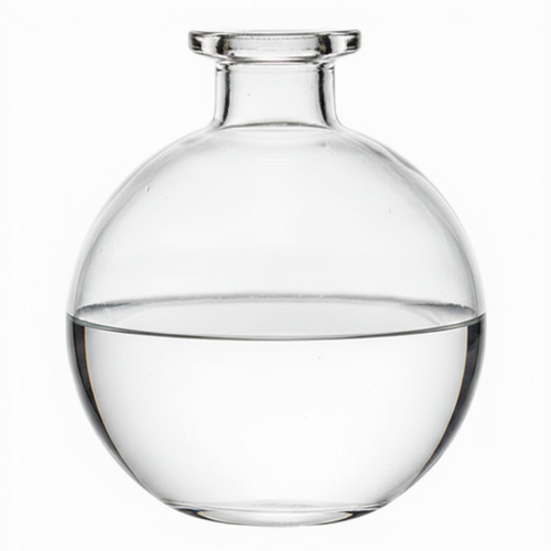 Clear glass diffuser with a round base on a white background