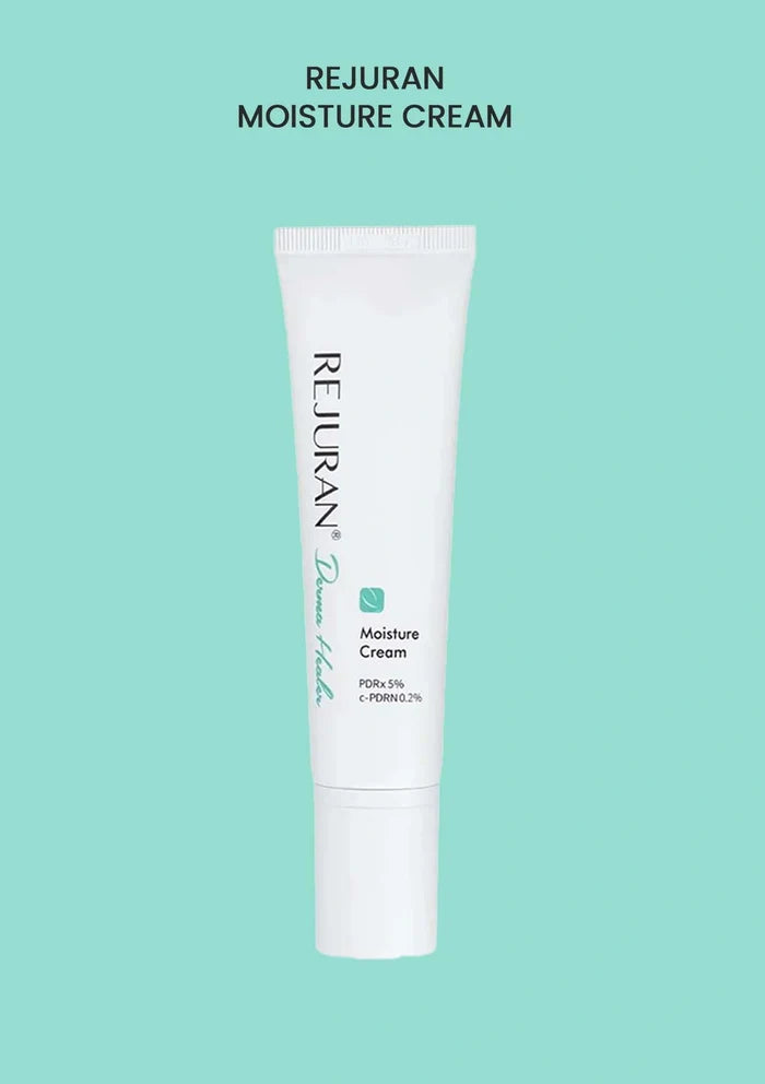 Rejuran Moisture Cream tube on a teal background