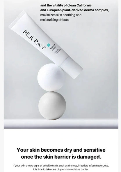Rejuvenating skincare product with text about skin health and a damaged skin barrier.