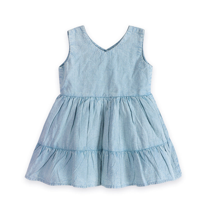 River Soft Denim Washed Baby Dress Front (Organic)