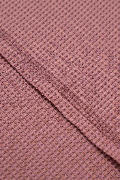 Rose Exposed Seam Drop Sleeve V Neck Waffle Textured Top