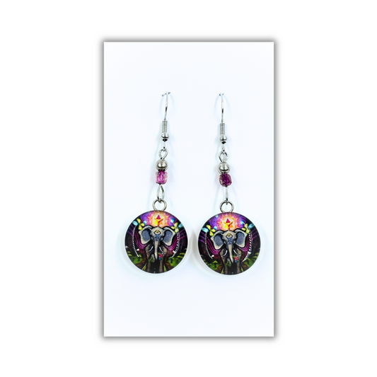 Round Earrings - Elephant