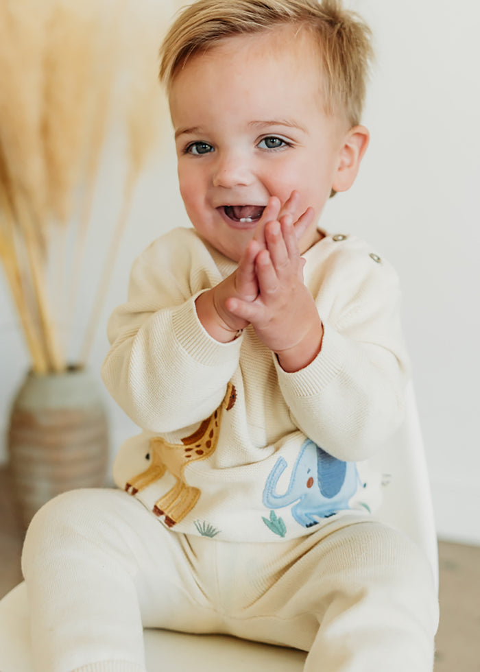 Safari Applique Sweater Knit Baby Pullover (Organic Cotton)
