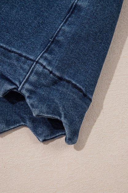 Sail Blue Scalloped Hemline Light Wash Denim Shorts