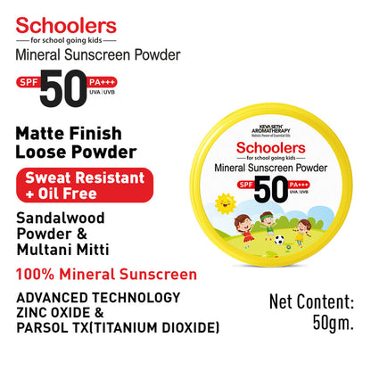 Schoolers Mineral Kids & Baby Sunscreen Powder SPF 50 PA+++, Sweat Resistant, Oil Free - Keya Seth Aromatherapy