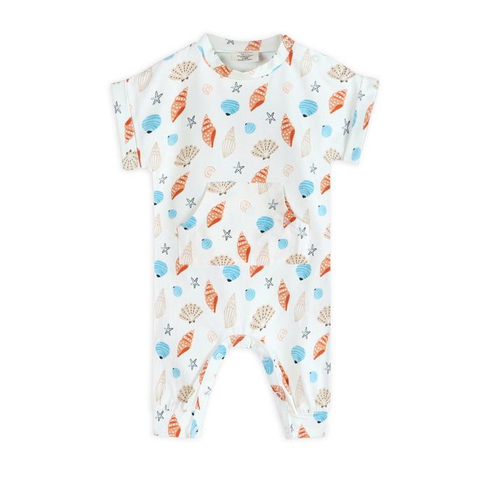 Seashell Kangaroo Pocket Baby Jumpsuit (Organic Jersey)