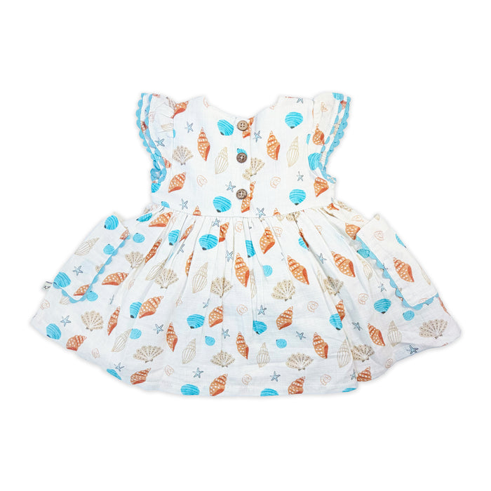 Seashell Pocket Baby Dress + Bloomer (Organic Muslin) - Back