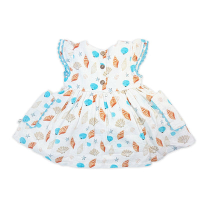 Seashell Pocket Baby Dress + Bloomer (Organic Muslin) - Back