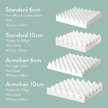 Sero Pressure Cushion Coccyx Cut Out - For tailbone pain and coccydynia. Discreet stretch cover available in different sizes and thicknesses. Handmade in the UK. 2 year guarantee.